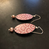 Pink and White Art Deco Tin Earrings with Pink Freshwater Pearl