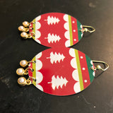 Large Christmas Sweater Tin Earrings with Bead