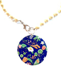Blue with Fruit and Floral Tin Necklace