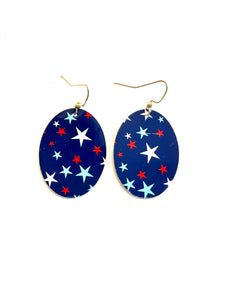 Red White and Blue Oval Stars Tin Earrings