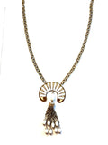 Cream, White and Gold Tin Necklace with Beaded Tassle
