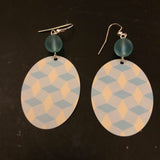 Blue and Cream Oval Tin Earrings