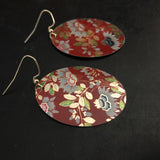 Red Asian Blue Floral Tin Earrings