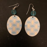 Blue and Cream Oval Tin Earrings