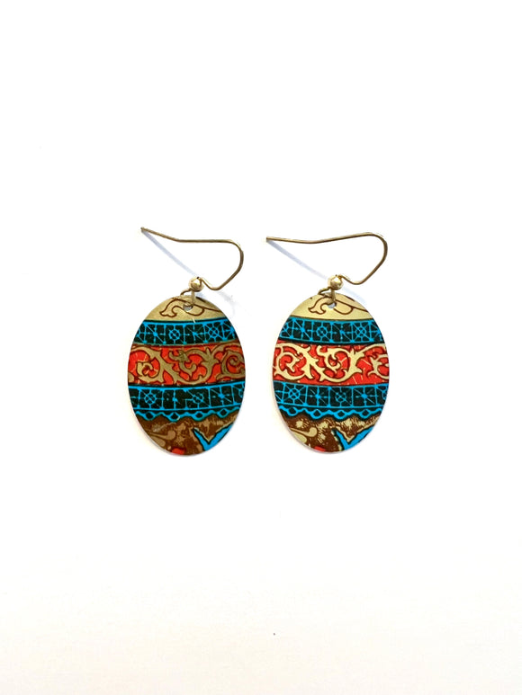 Scroll and Lace Oval Tin Earrings