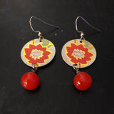 Red Flower Circle Tin Earrings with Beads