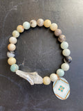 Amazonite and Glass Sea Shell Beaded Tin Charm Bracelet