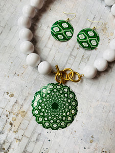 Emerald Green and White Tin Necklace and Earrings Set
