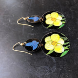 Two Tiered Black and Yellow Floral Circle Tin Earrings